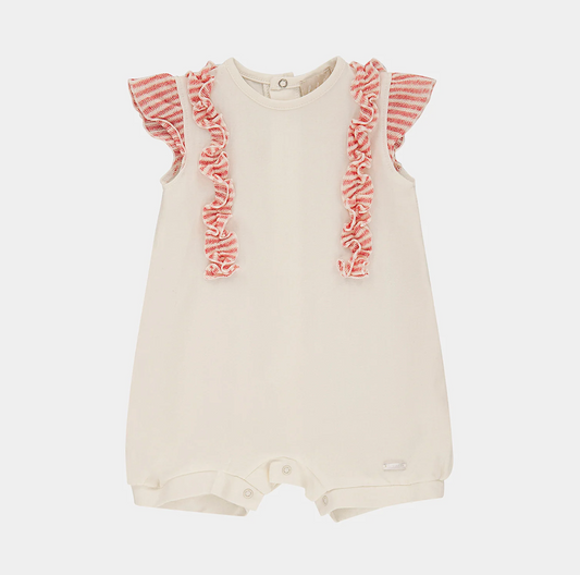 Pagliaccetto in maglia lino cotone con rouches da neonata Lalalù