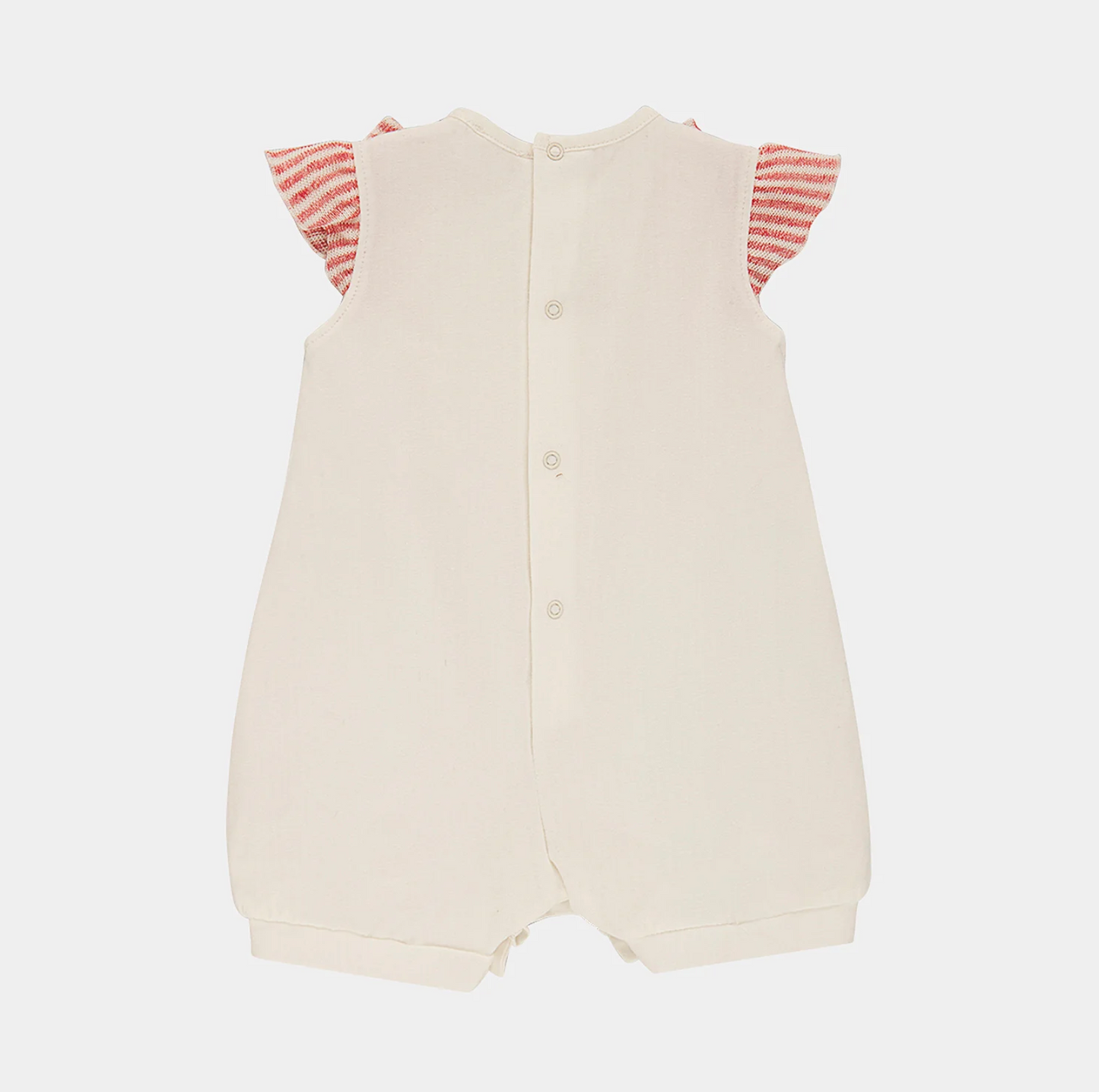 Pagliaccetto in maglia lino cotone con rouches da neonata Lalalù